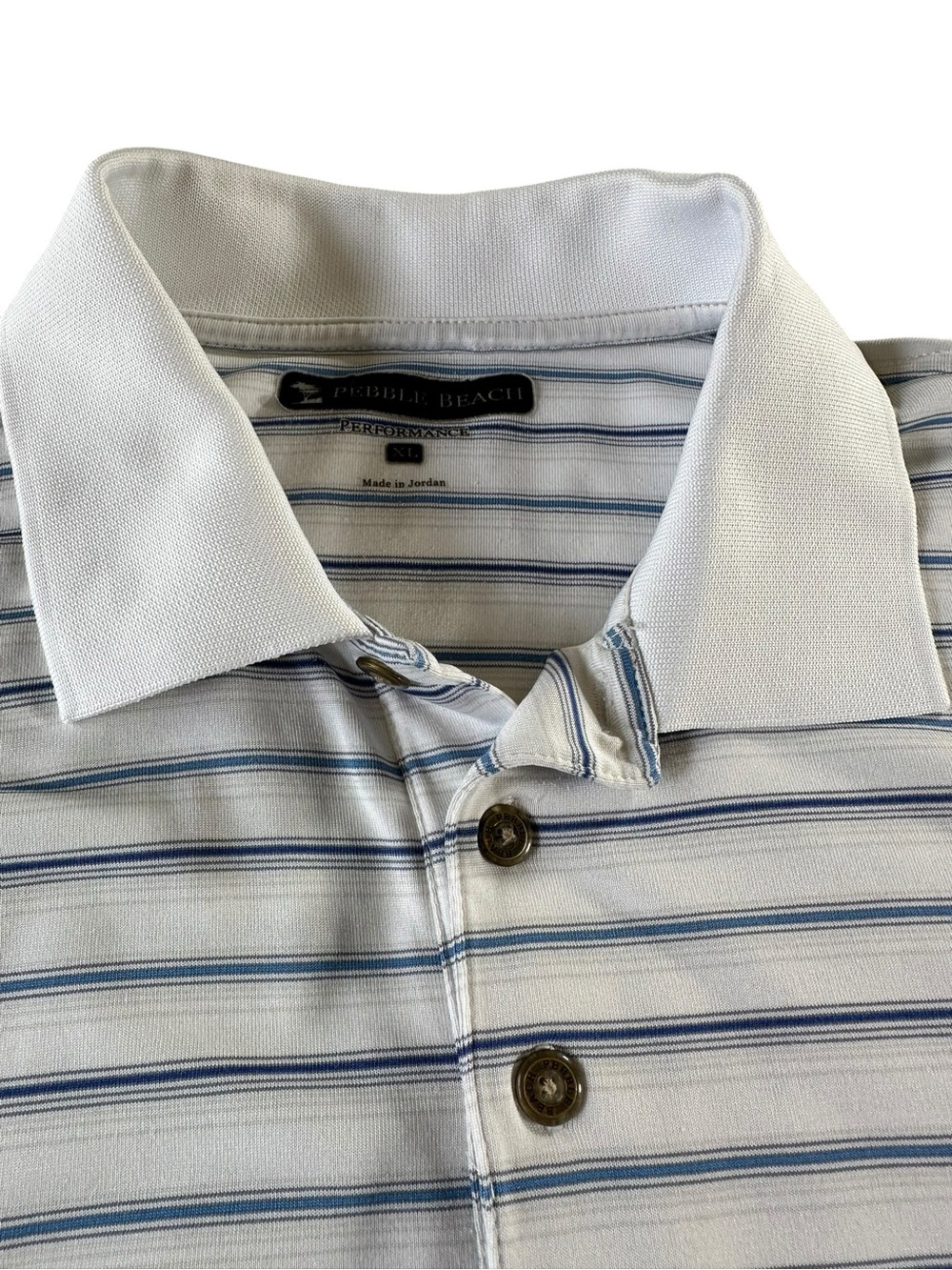 Pebble Beach White Polo with Thin Blue Stripes Men’s XL - Picture 2 of 8